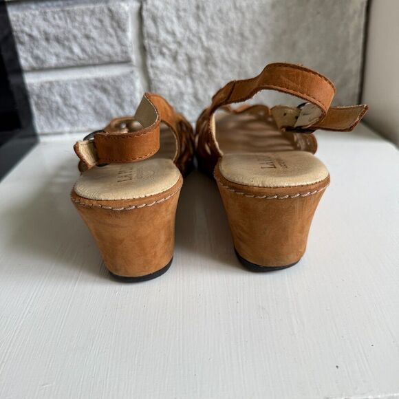 La Plume Leather Cutout Strappy Sling Back Suede Wedge Sandals Heels EU 41/US 10 - Picture 4 of 8